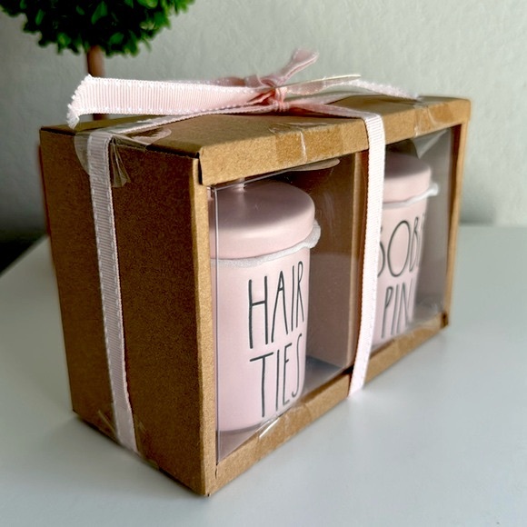 ❗️RAE DUNN PINK HAIR TIES & BOBBY PINS MINI CANISTER MODERN FARMHOUSE ORGANIZER - Picture 6 of 7